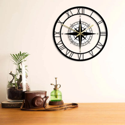 ROMAN NUMERAL COMPASS WALL CLOCK