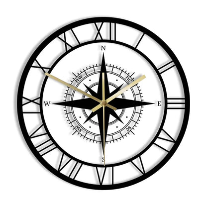 ROMAN NUMERAL COMPASS WALL CLOCK